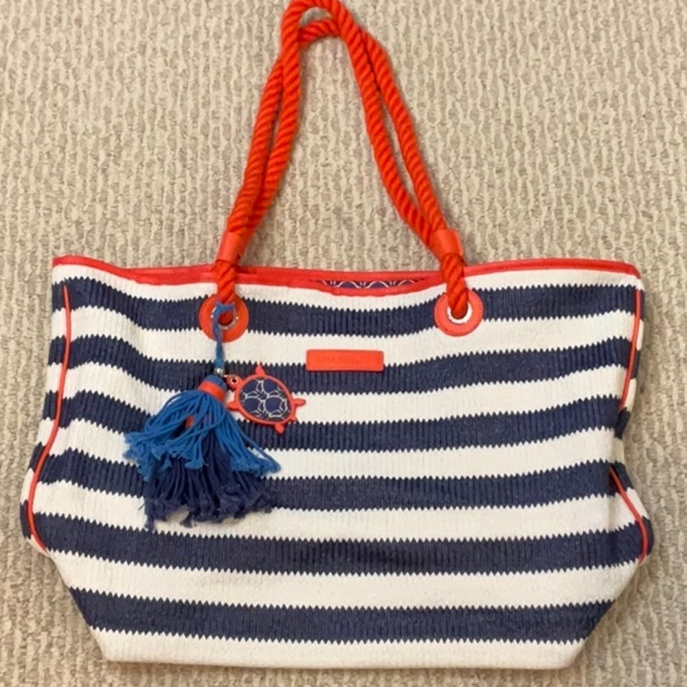 Vera Bradley Navy and Red Striped Tote